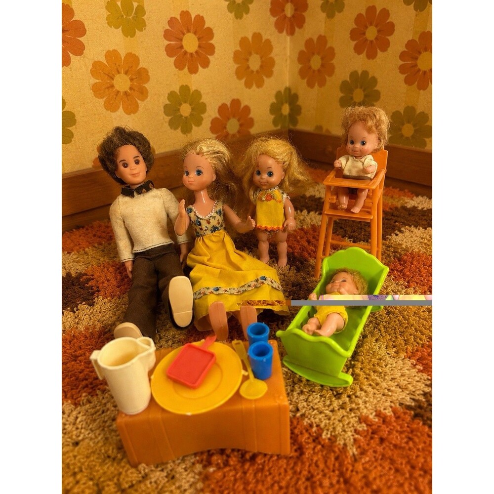 Vintage Mattel Sunshine Family Doll Lot Parents Kid Babies Furniture Accessories